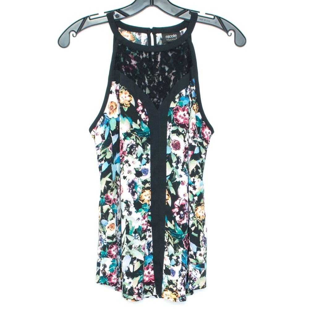Nicole Miller Tank Top Floral Keyhole Small J1